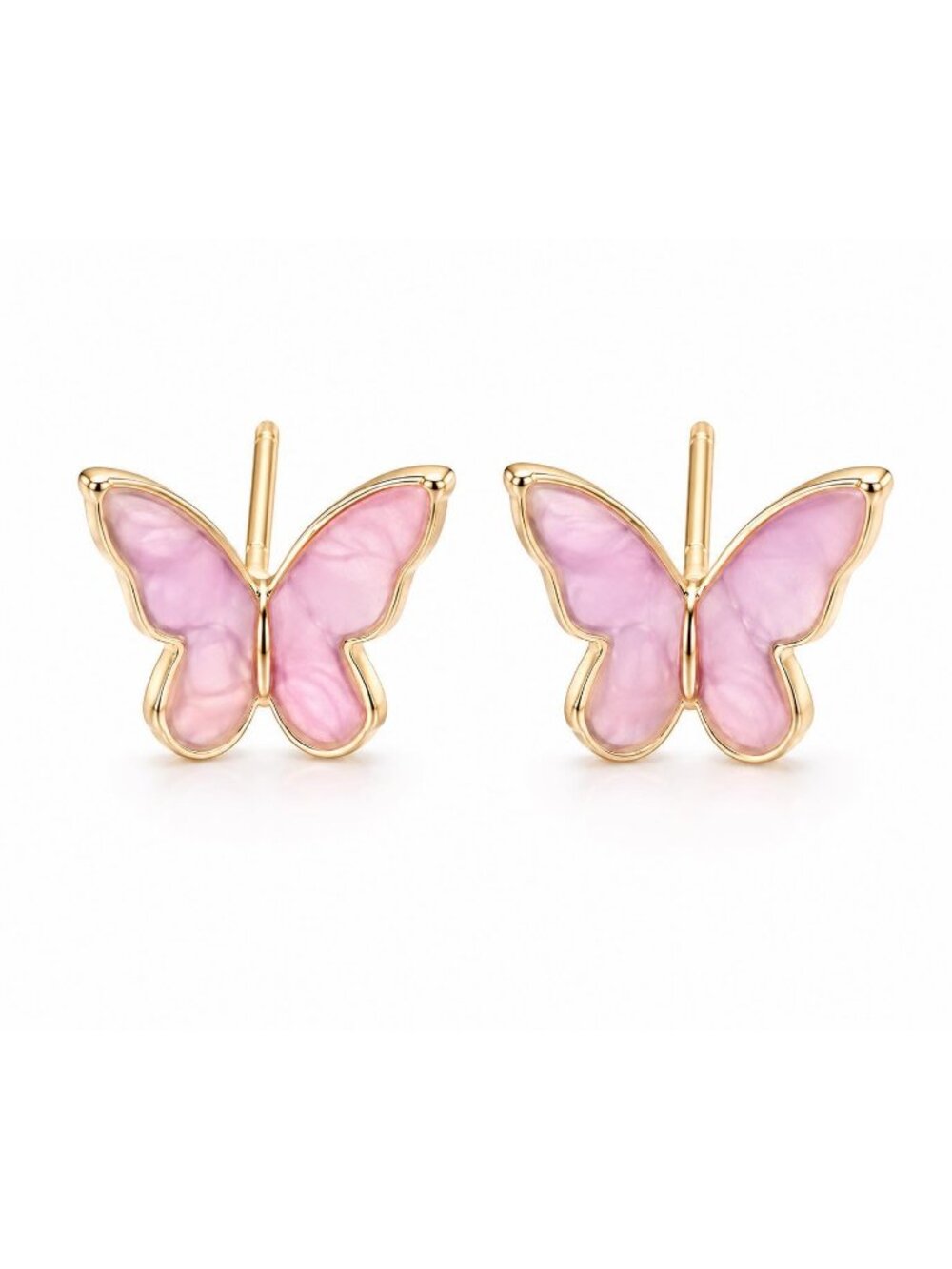 Pink Butterfly Stud Earrings for Women – Gold Trim Enamel Butterfly Earrings, Cu